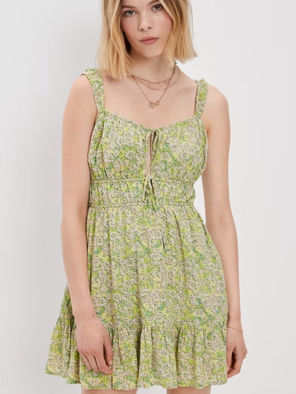 American Eagle Green Floral Mini Dress